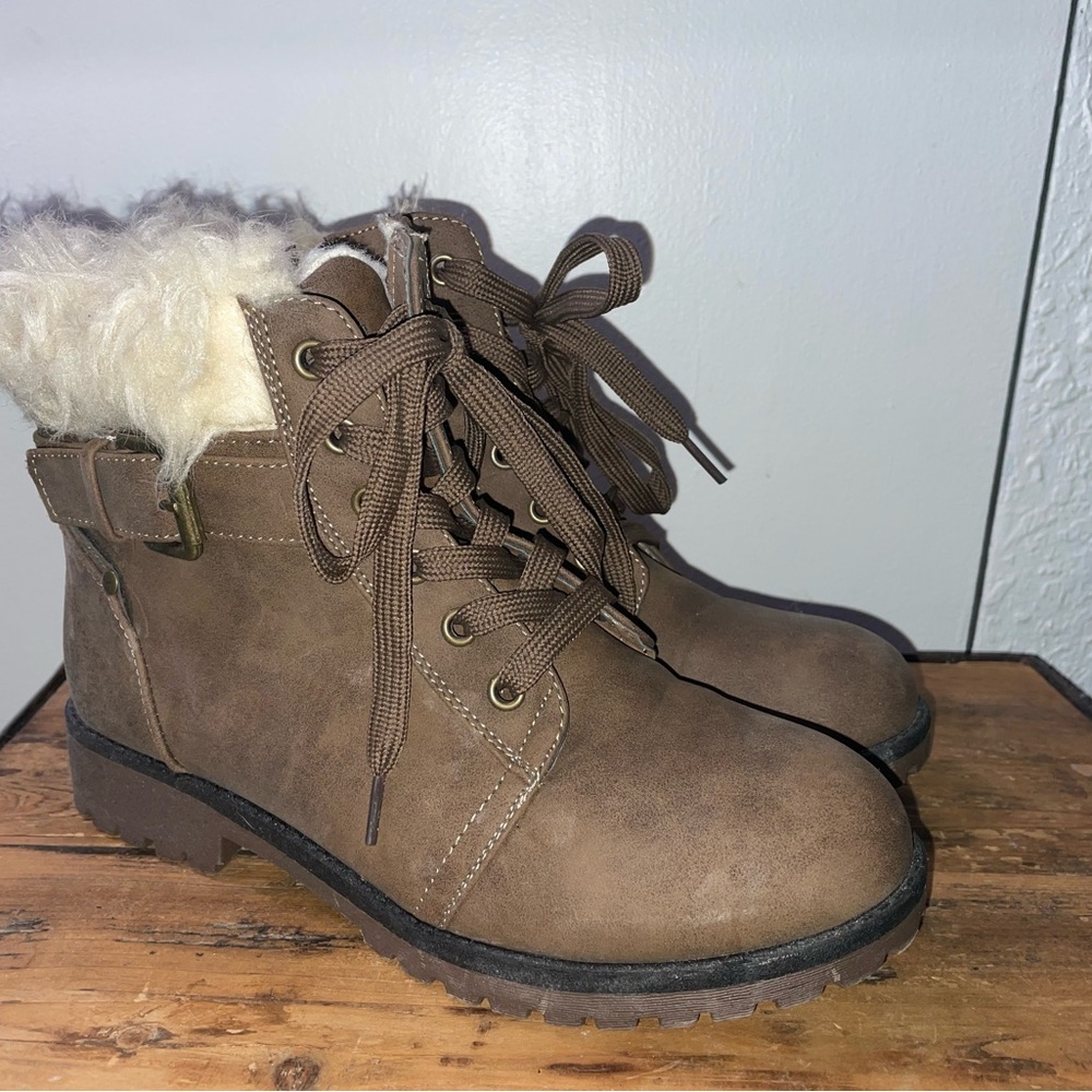 Cozy Brown Fur-Lined Combat Boots